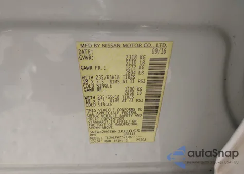 2017 Nissan Murano S z USA, uszkodzony, nr VIN 5N1AZ2MG3HN101055